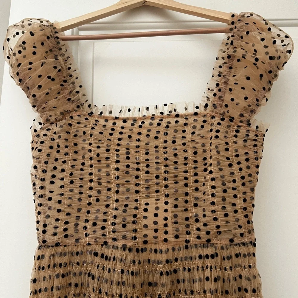 Doen Tan and Black Polka Dot Midi Dress - Picture 5 of 6